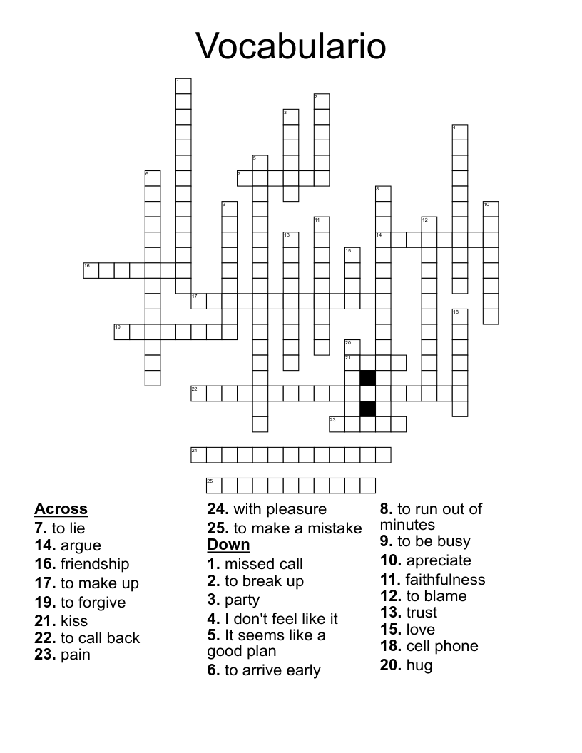 Vocabulario Crossword WordMint