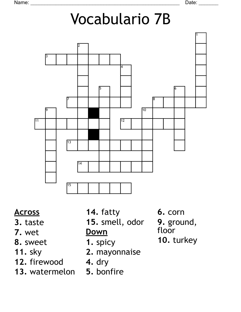 7B Vocabulario Crossword WordMint
