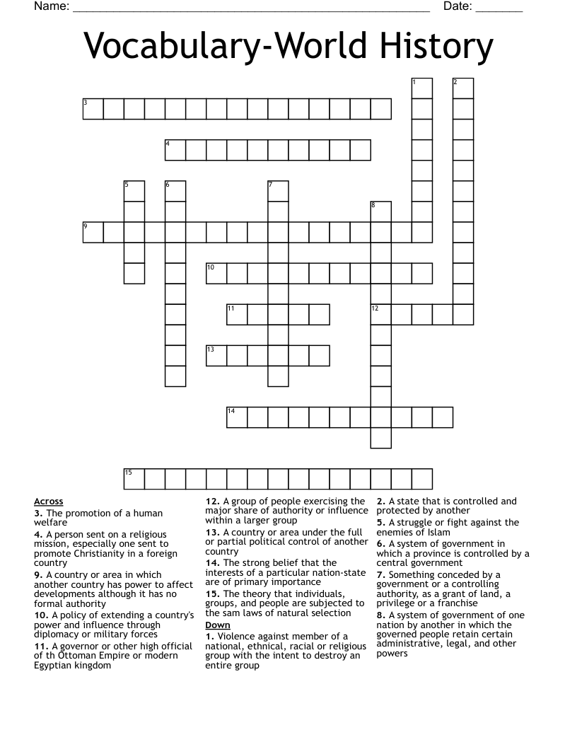 VocabularyWorld History Crossword WordMint