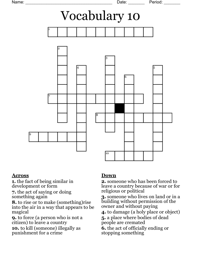 Vocabulary 10 Crossword WordMint