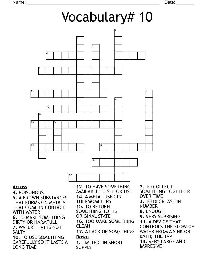 Vocabulary 10 Crossword WordMint