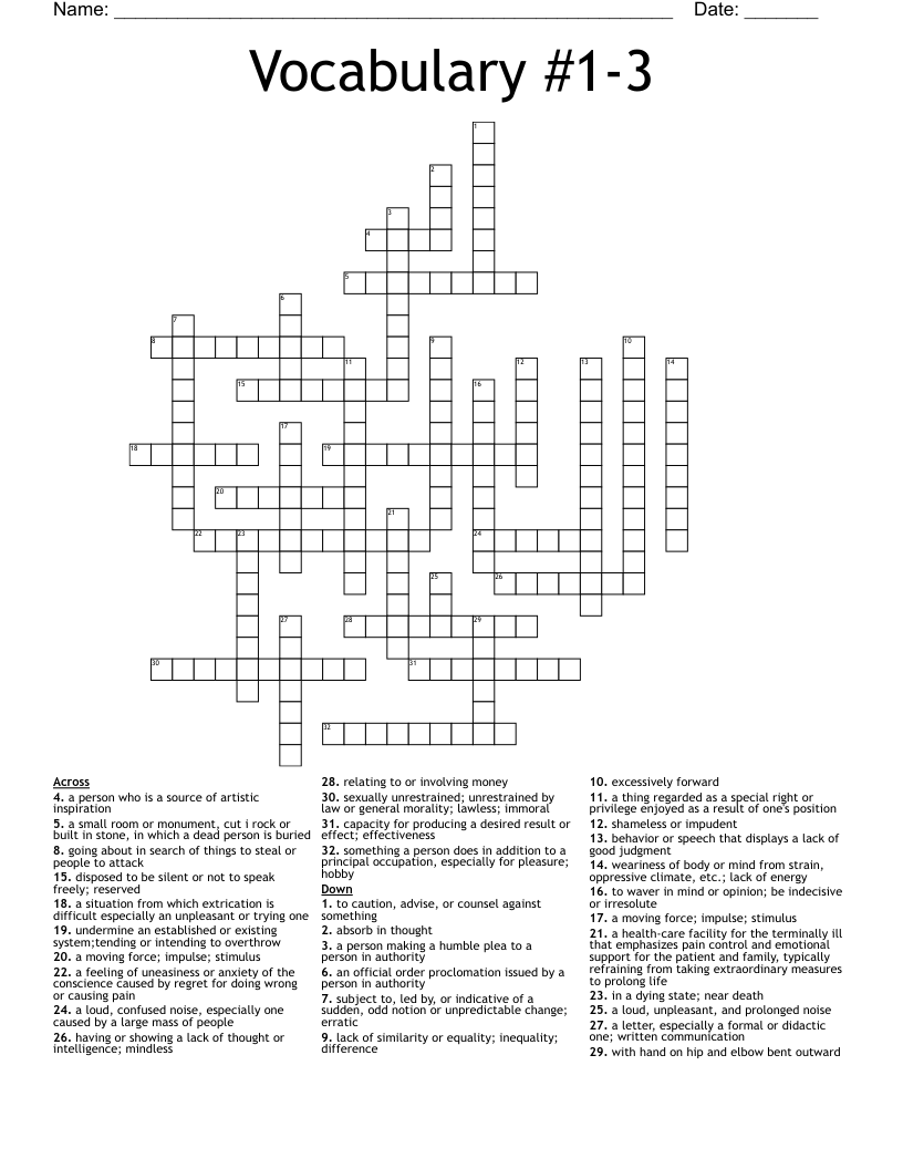 Vocabulary 13 Crossword WordMint
