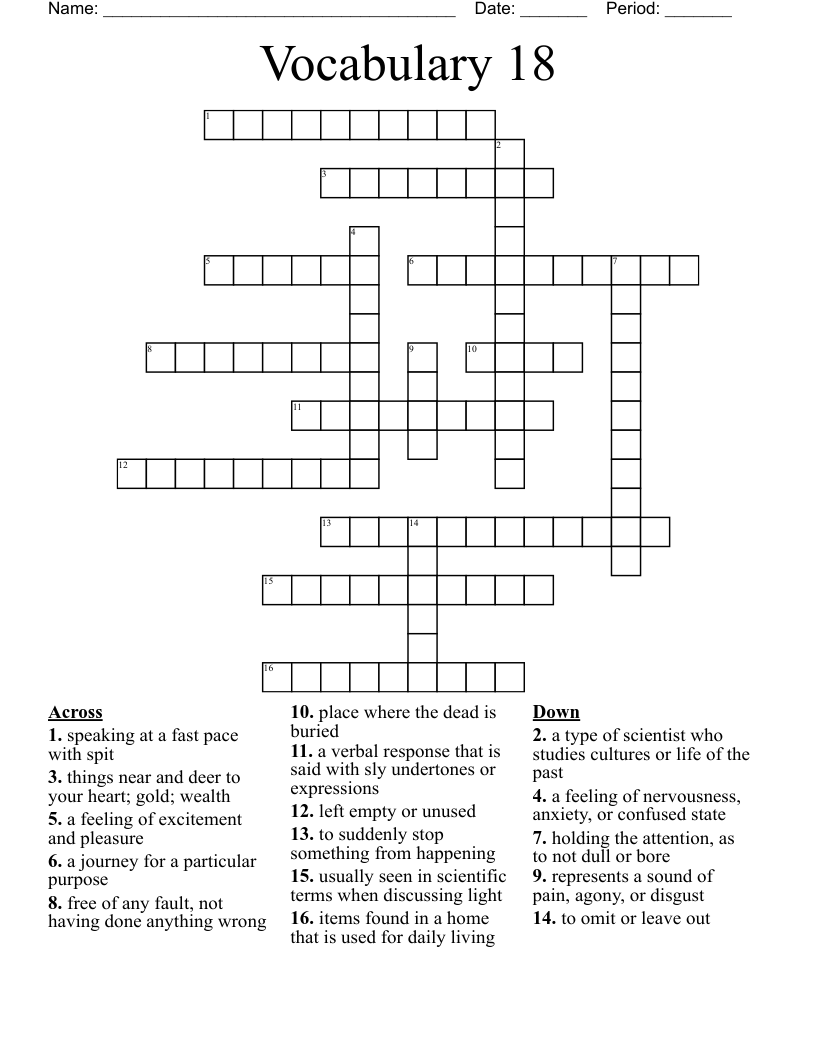 Vocabulary 18 Crossword WordMint