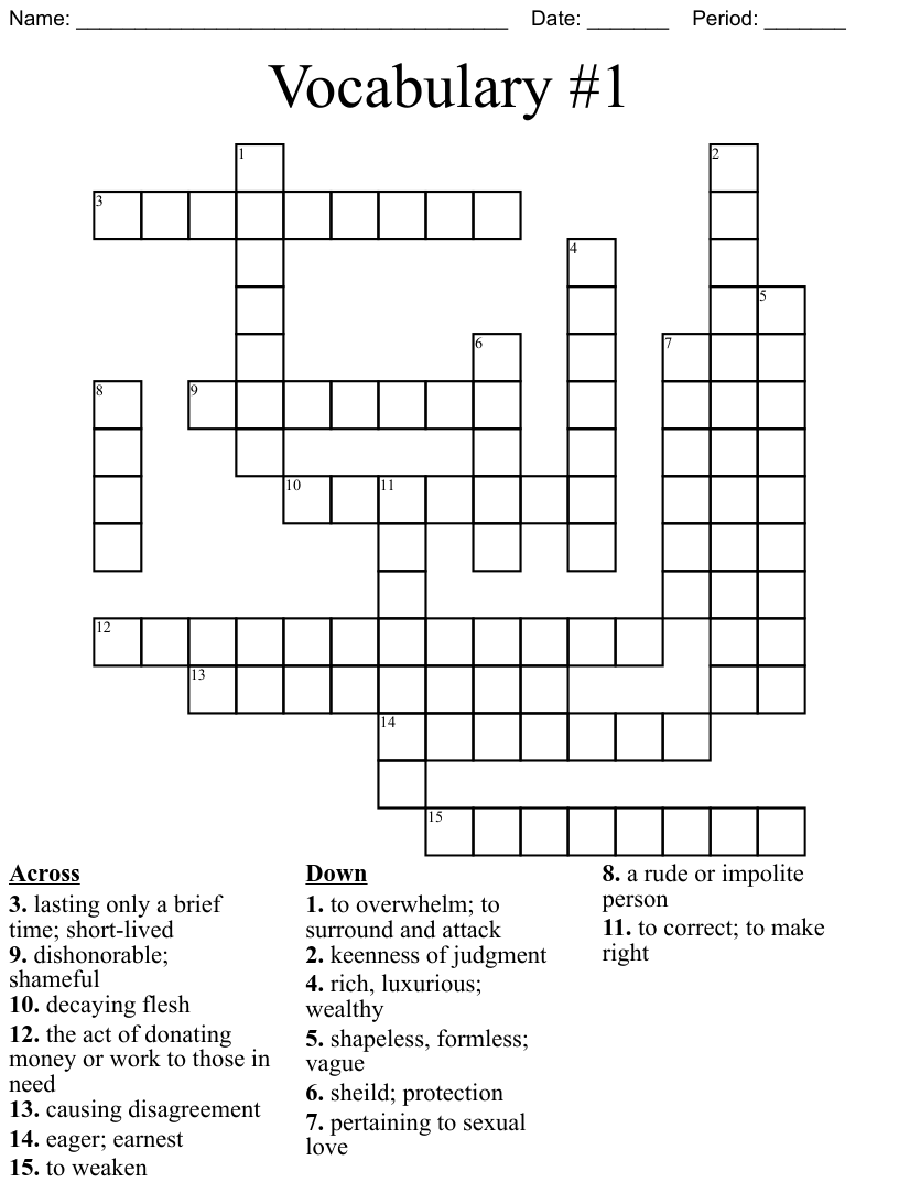 English Vocab List 3 Crossword WordMint