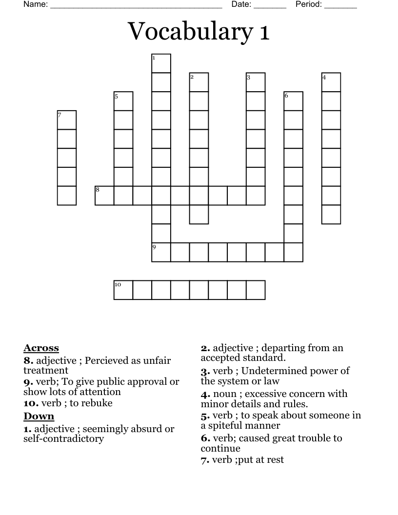 Vocabulary 1 Crossword WordMint