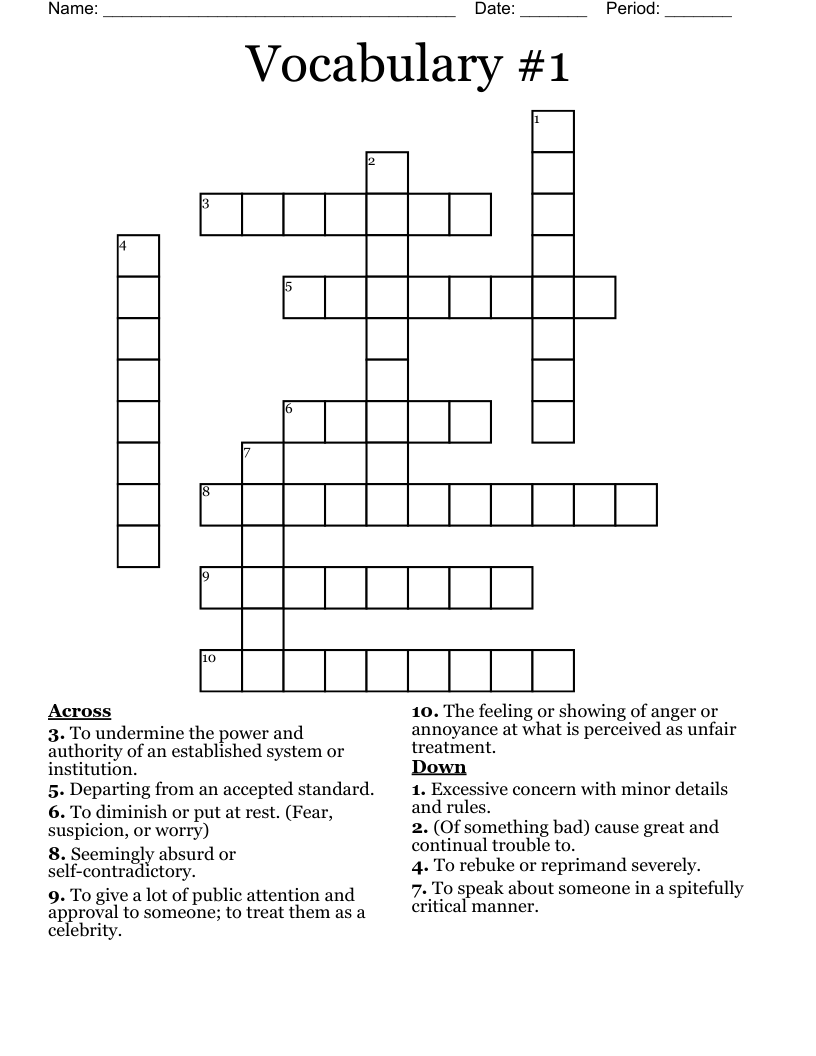 Vocabulary 1 Crossword WordMint