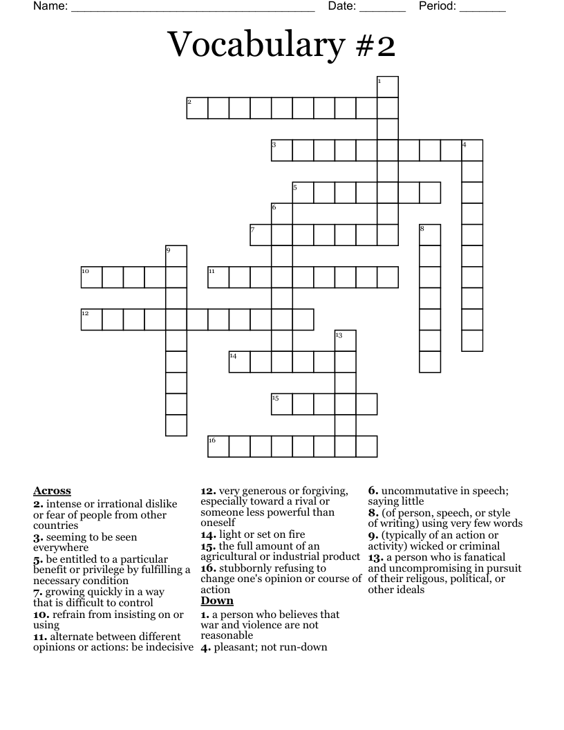 Similar to Vocabulary list 2 Crossword WordMint