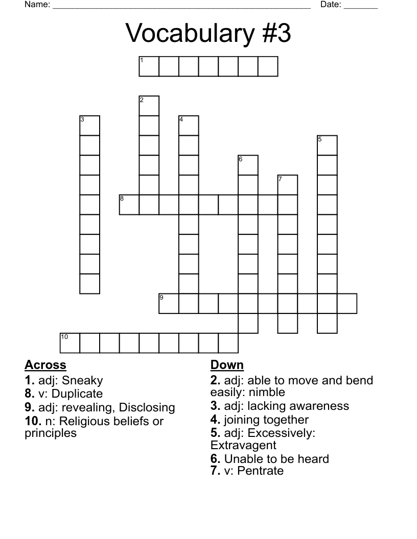 Vocabulary 3 Crossword WordMint