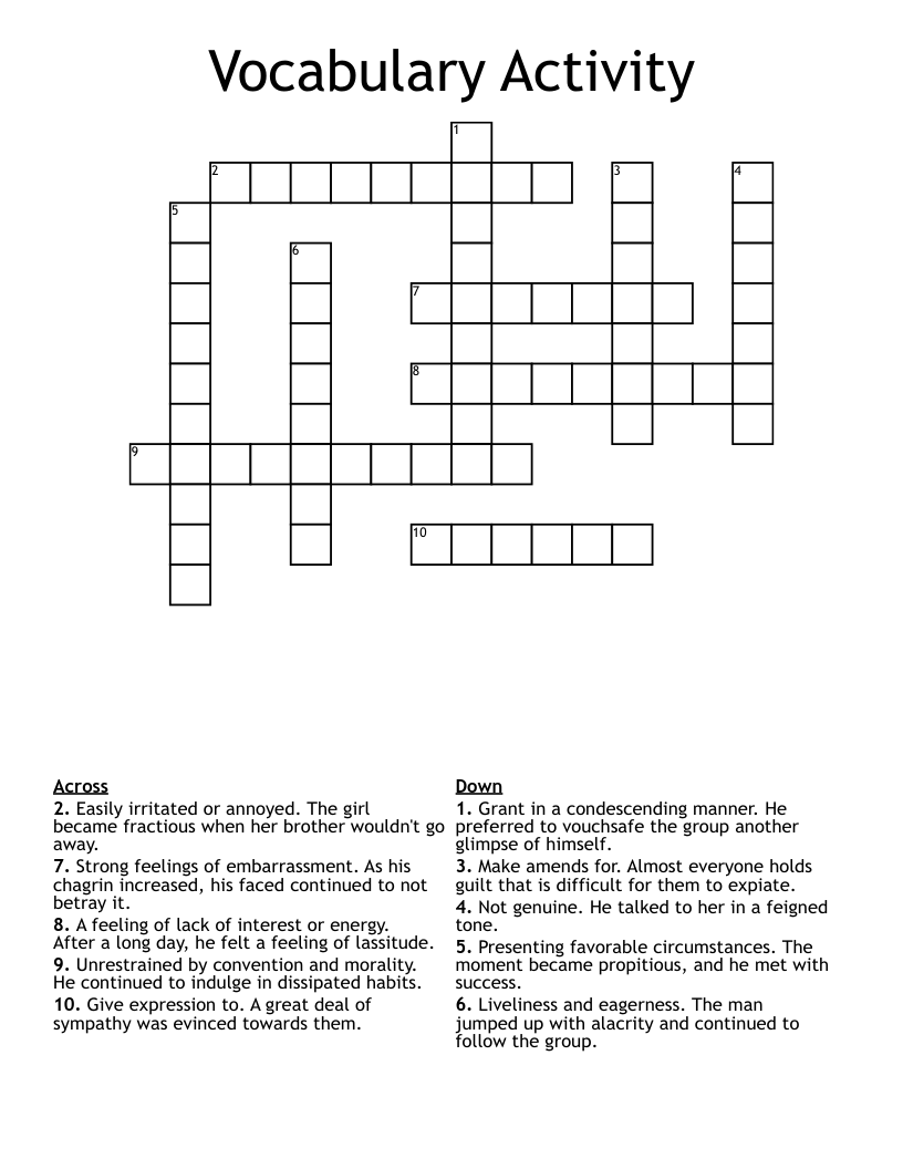 Vocabulary Activity Crossword WordMint