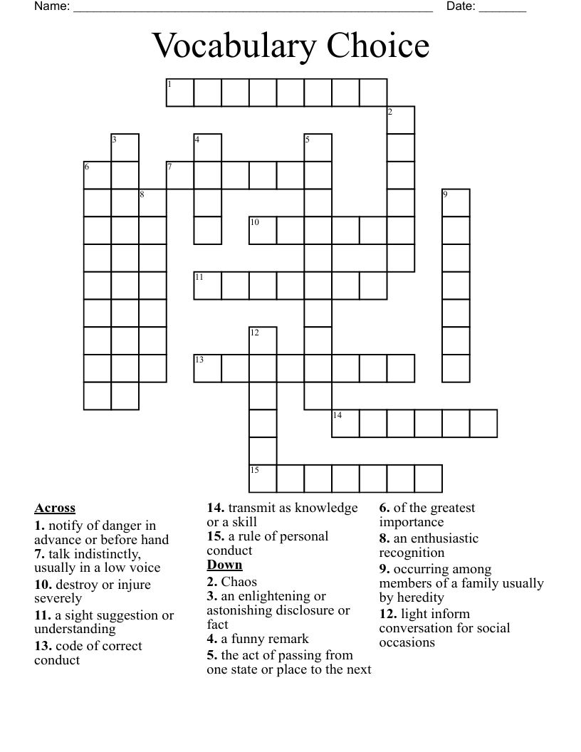 Vocabulary Choice Crossword WordMint