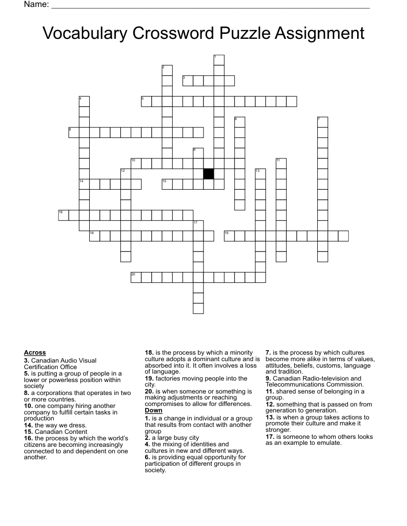 Vocabulary Crossword Puzzle Assignment WordMint