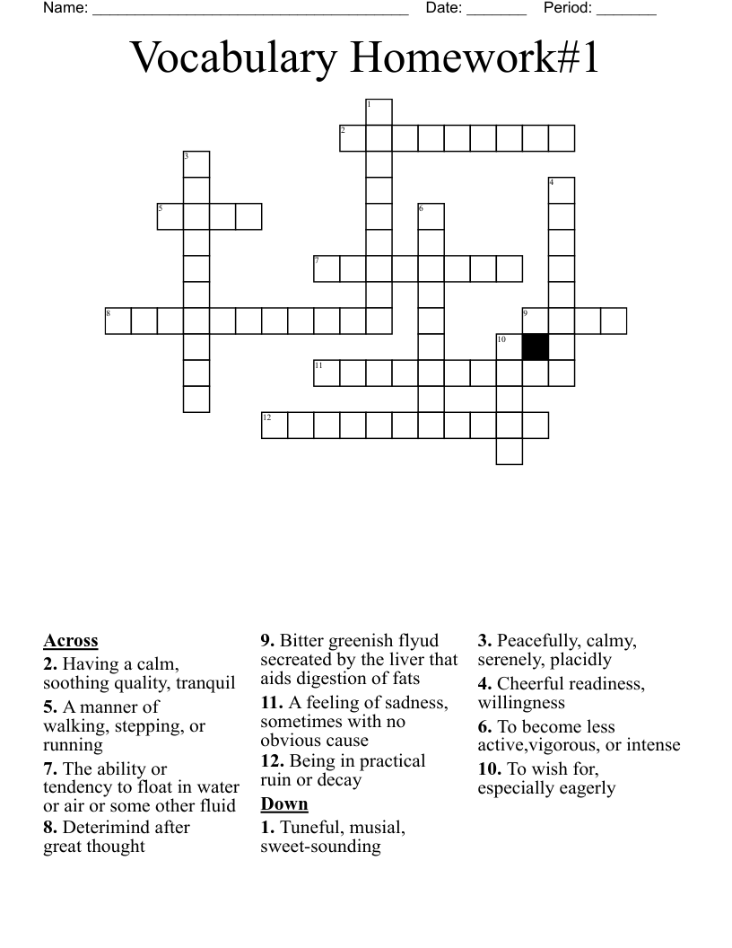 Vocabulary Homework1 Crossword WordMint