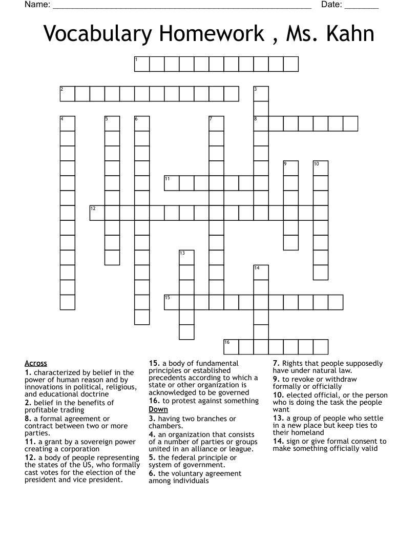 Vocabulary Homework , Ms. Kahn Crossword WordMint