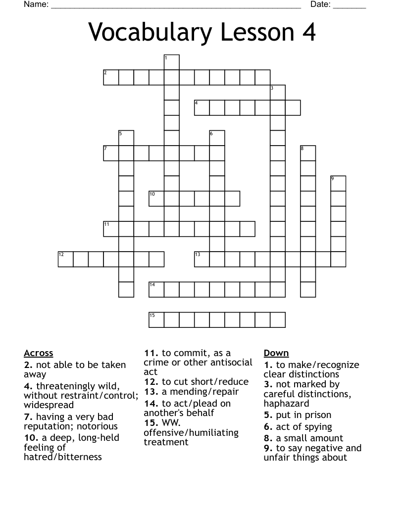 Vocabulary Lesson 4 Crossword WordMint