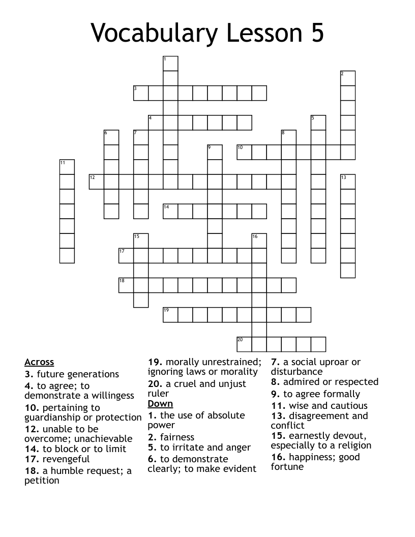 Vocabulary Lesson 5 Crossword WordMint
