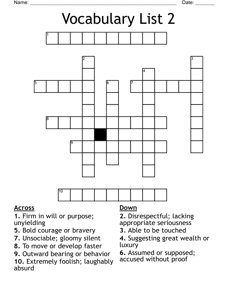 Vocabulary List 2 Crossword WordMint