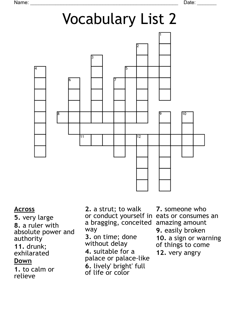 Vocabulary List 2 Crossword WordMint