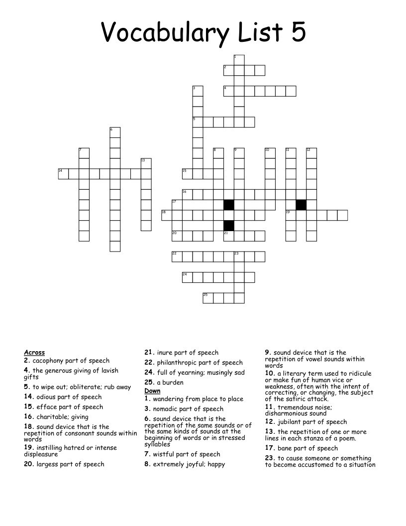 Vocabulary List 5 Crossword WordMint