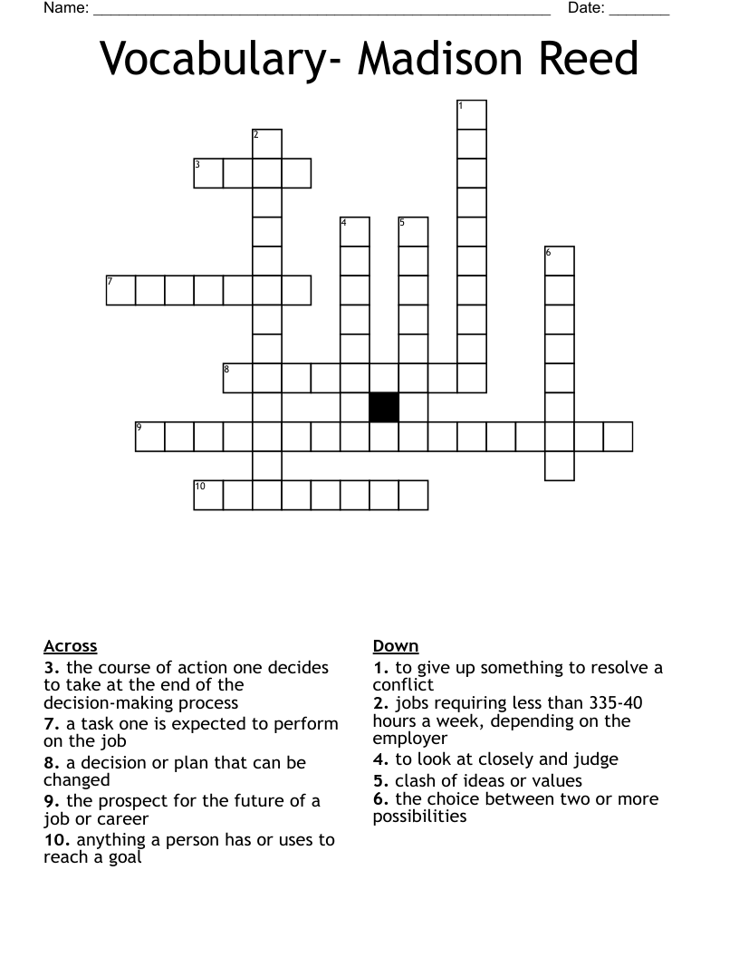 Vocabulary Madison Reed Crossword WordMint
