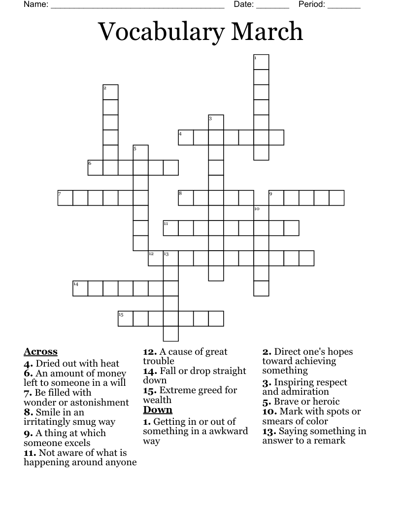 Vocabulary March Crossword WordMint