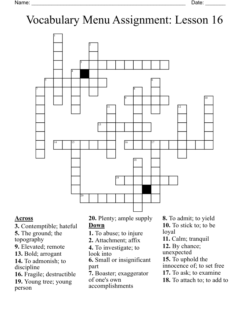Vocab Lesson 16 Crossword WordMint
