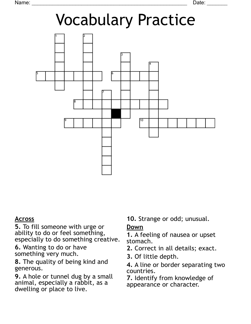 Vocabulary Practice Crossword WordMint
