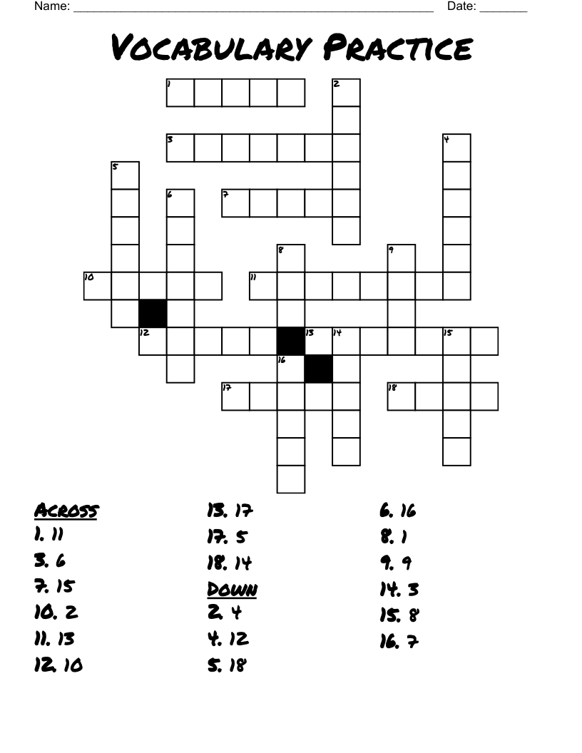 Vocabulary Practice Crossword - WordMint