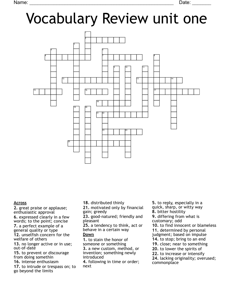 Answer sheet Crossword WordMint
