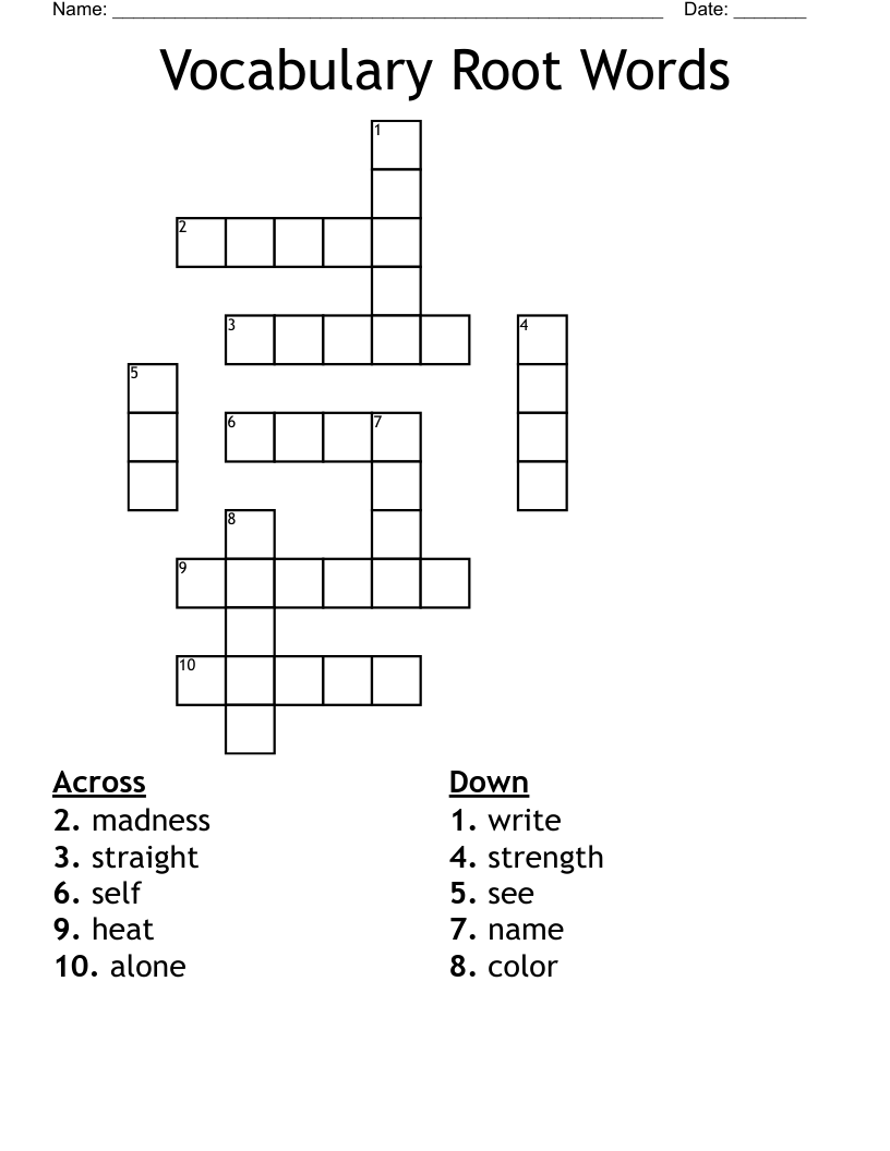 Vocabulary Root Words Crossword - WordMint