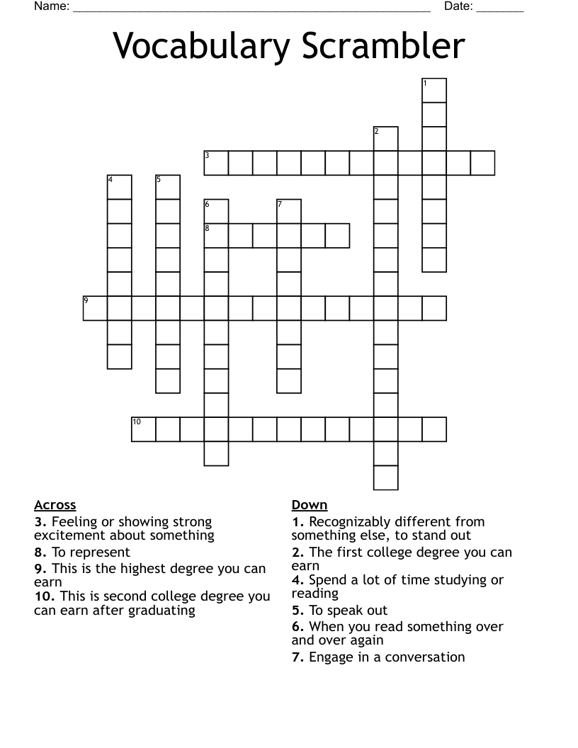 Vocabulary Scrambler Crossword WordMint