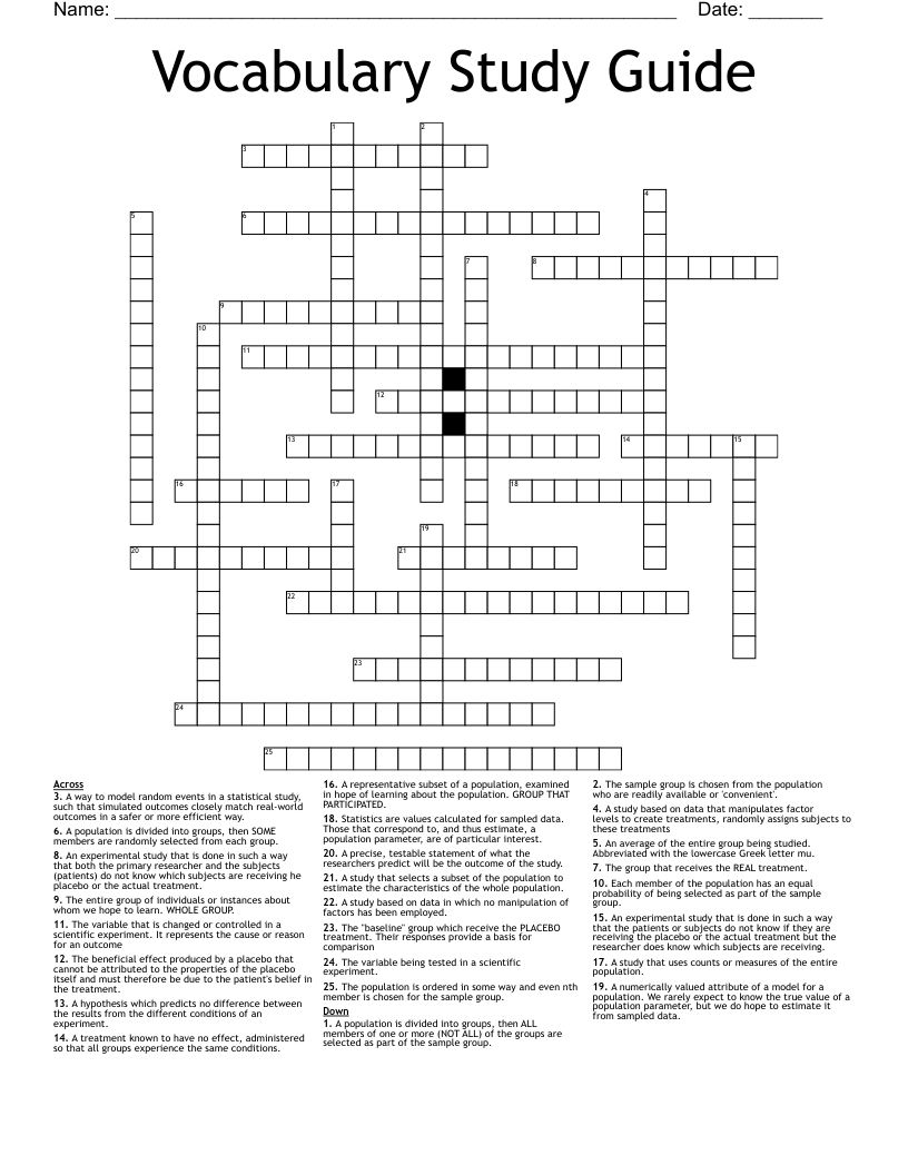 Vocabulary Study Guide Crossword WordMint