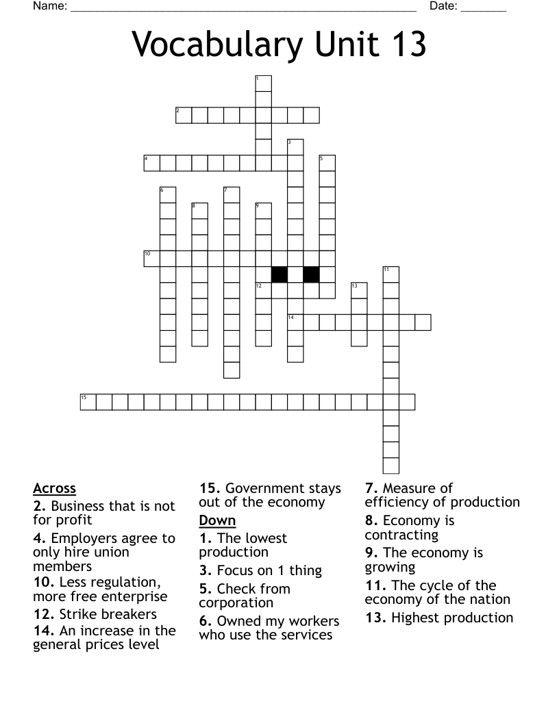 Vocabulary Unit 13 Crossword WordMint