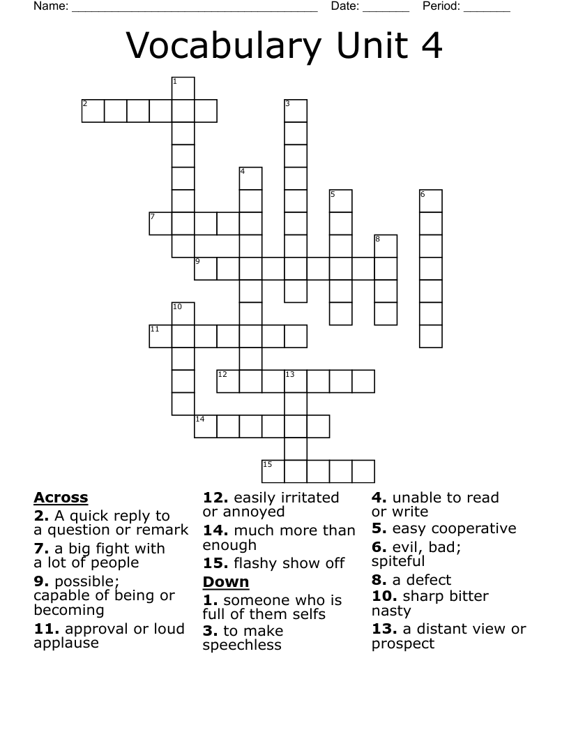 Vocabulary Unit 4 Crossword WordMint