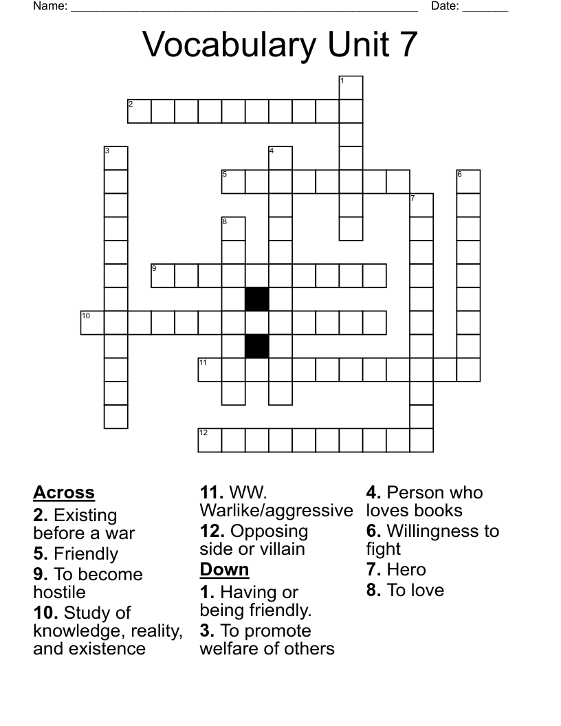 Vocabulary Unit 7 Crossword WordMint
