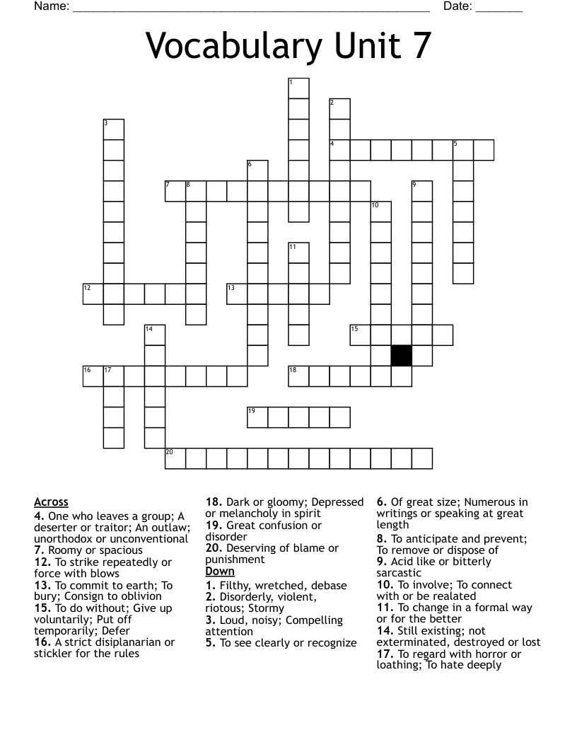 Unit 7 Vocab Crossword WordMint