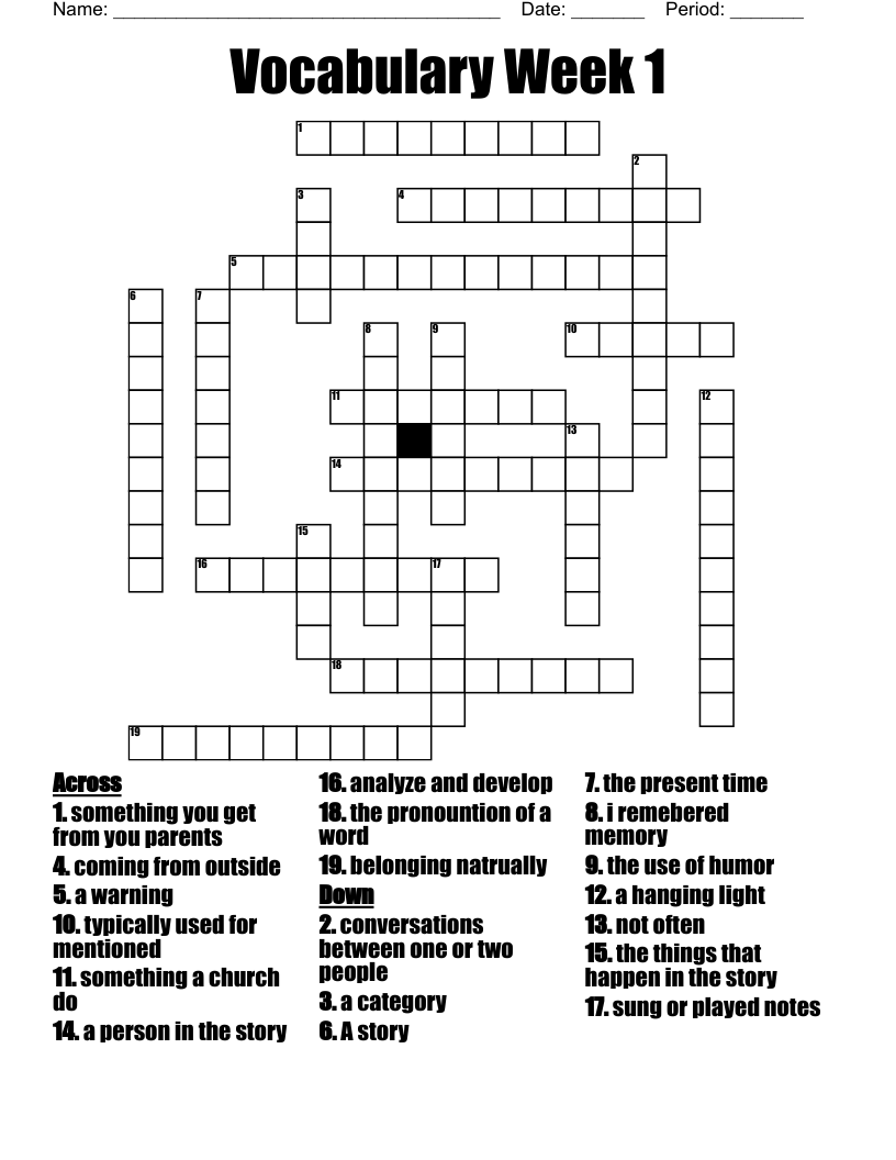 Vocabulary Week 1 Crossword WordMint