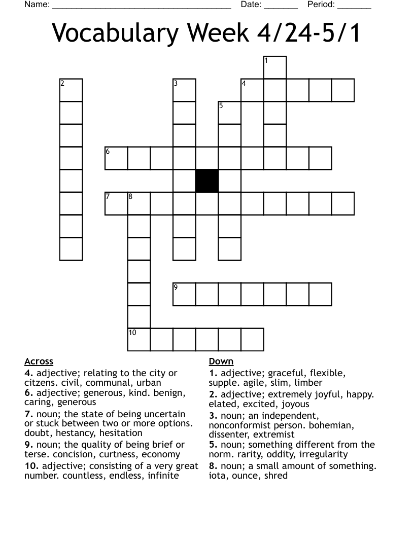 Vocabulary Week 4/245/1 Crossword WordMint