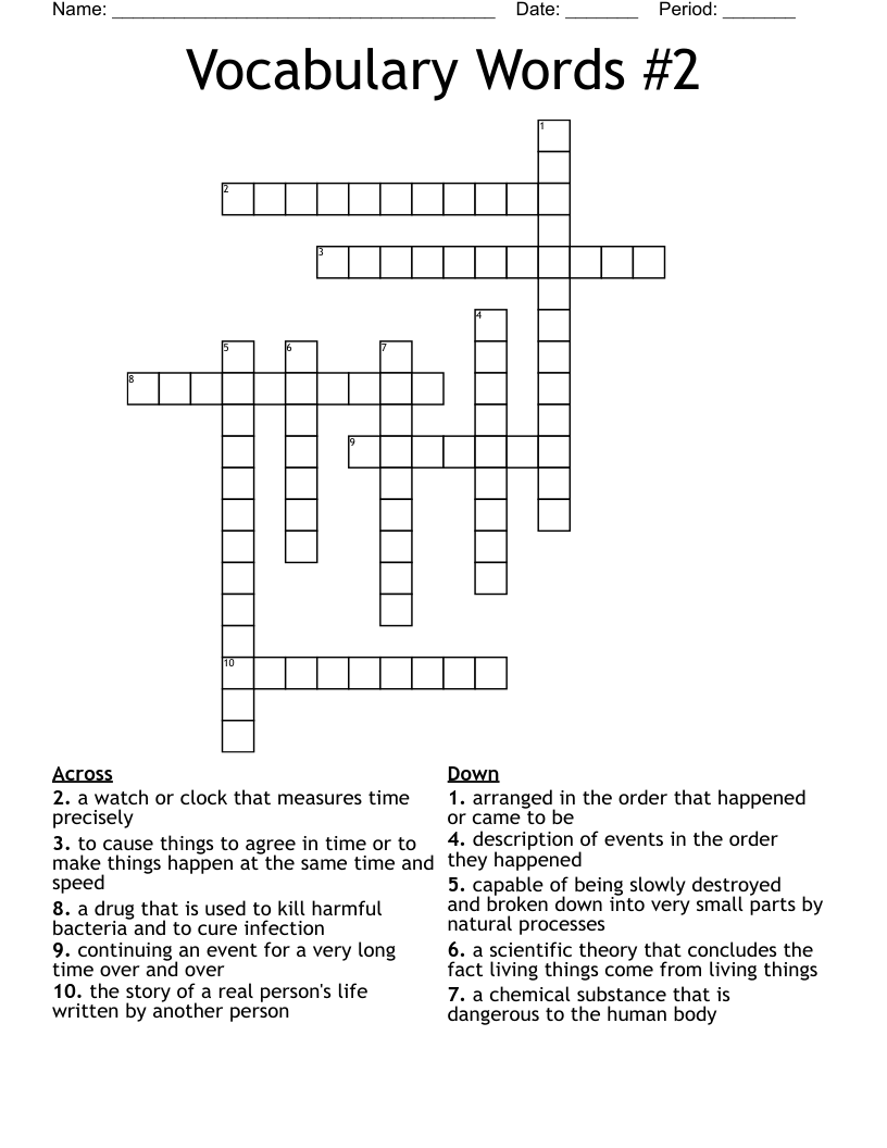 Vocabulary Words 2 Crossword WordMint