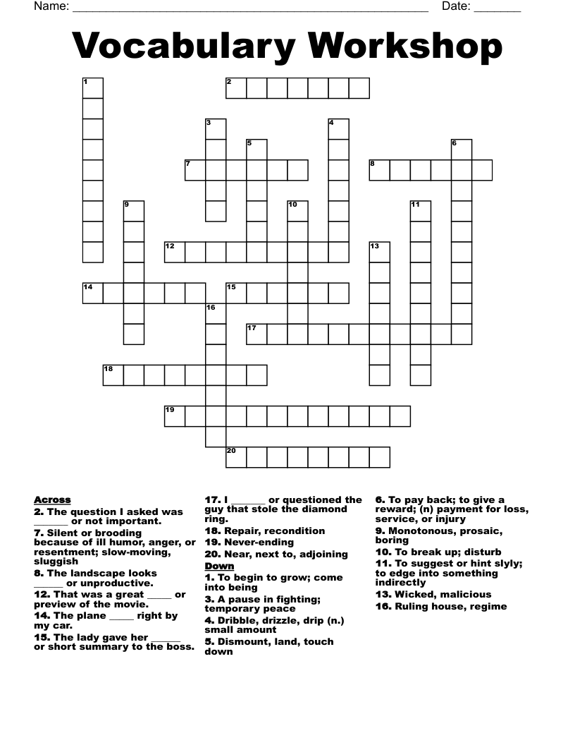 Vocabulary Unit 1 word puzzle Crossword WordMint