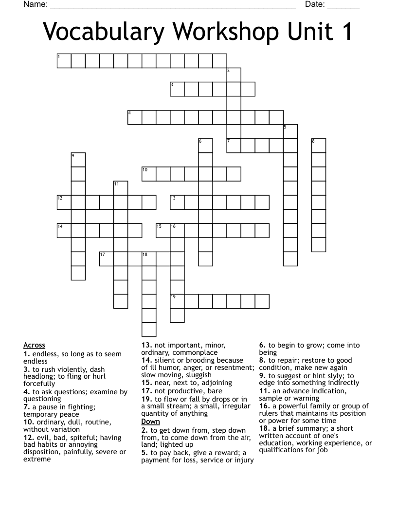 unit 2 crossword WordMint