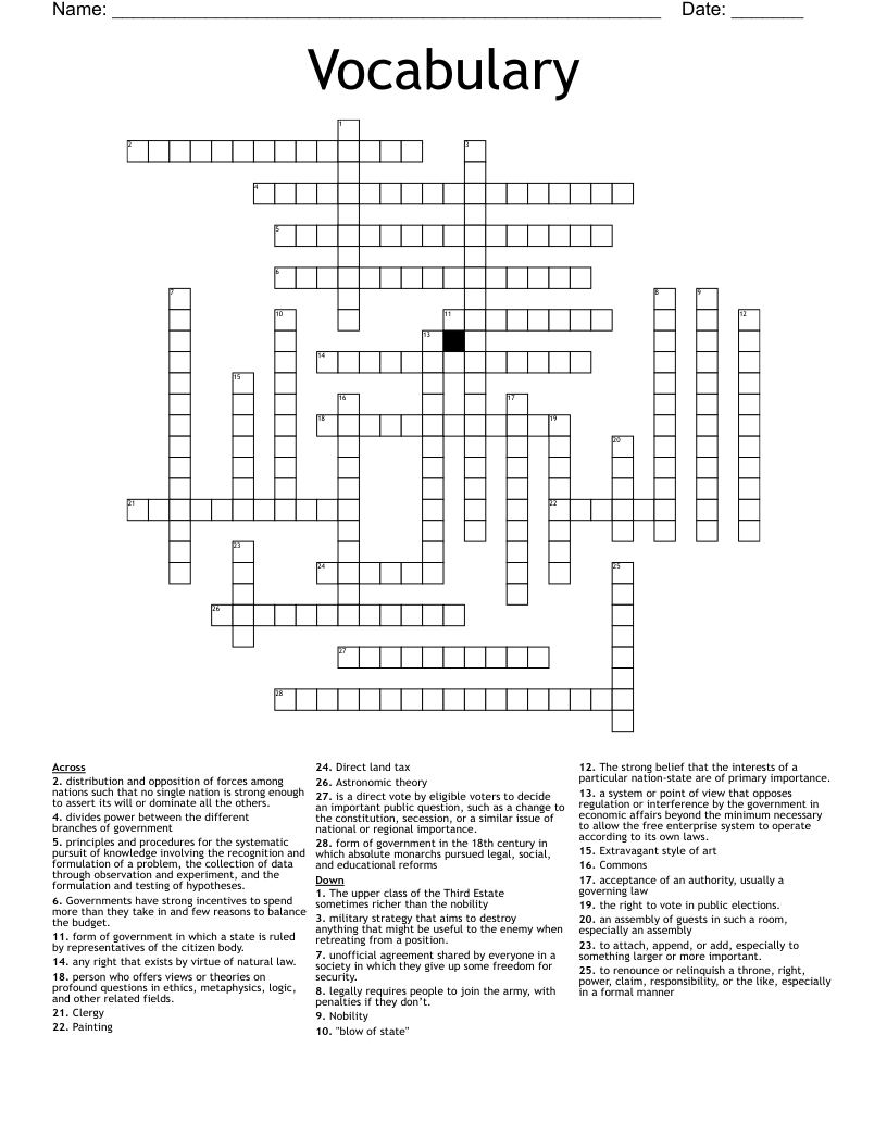 Vocabulary Crossword - WordMint