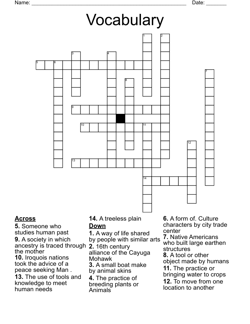 Vocabulary Crossword WordMint