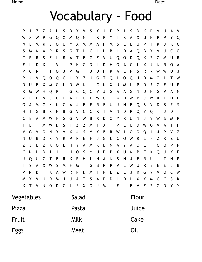 Vocabulary Food Word Search WordMint