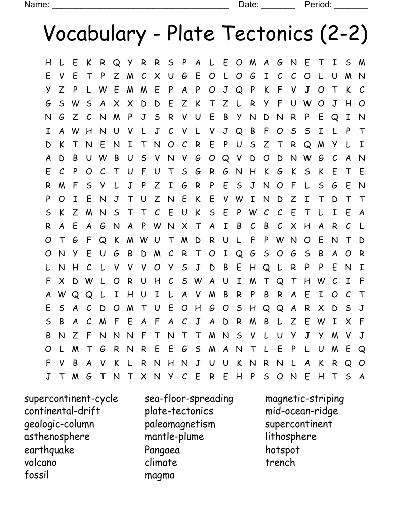 Vocabulary Plate Tectonics (22) Word Search WordMint