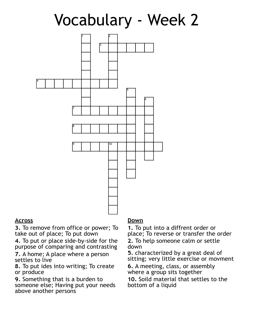 Vocabulary Week 2 Crossword WordMint