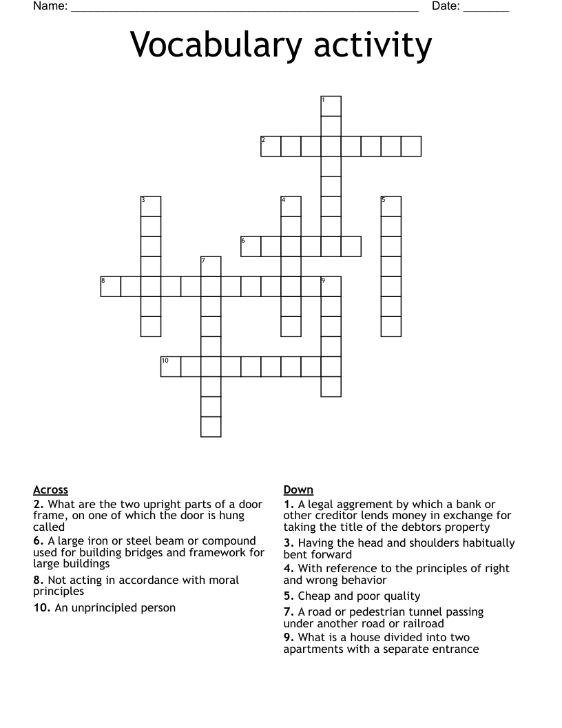 Vocabulary activity Crossword WordMint