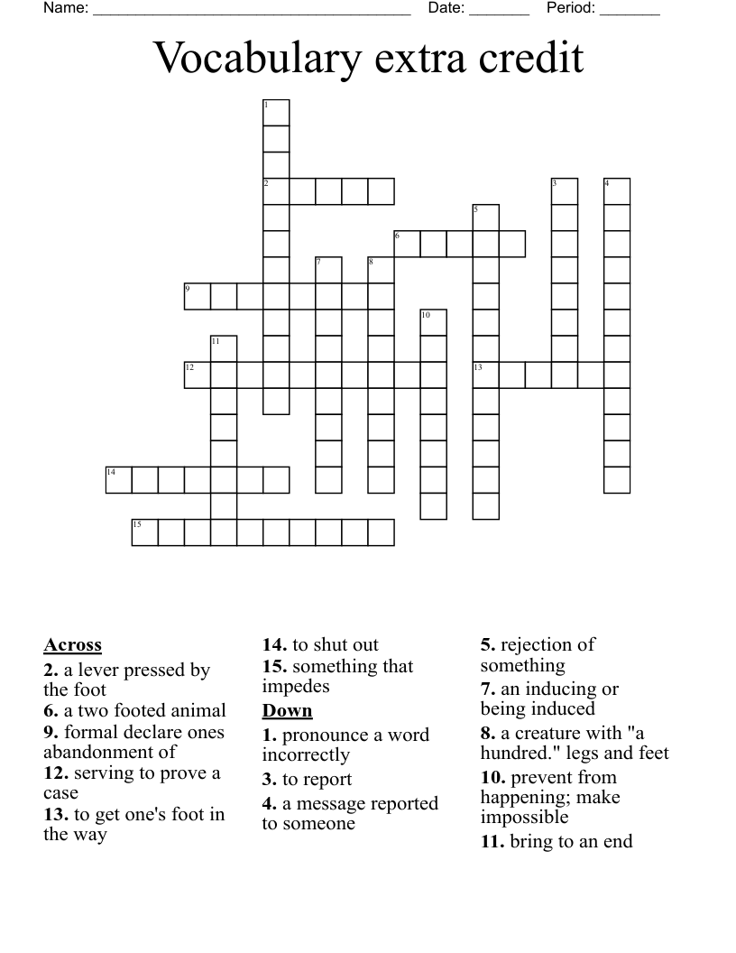 Vocabulary extra credit Crossword WordMint