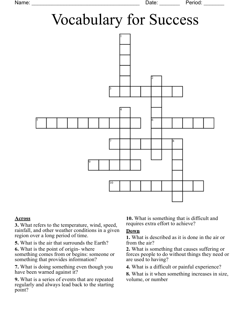 Vocabulary for Success Crossword WordMint