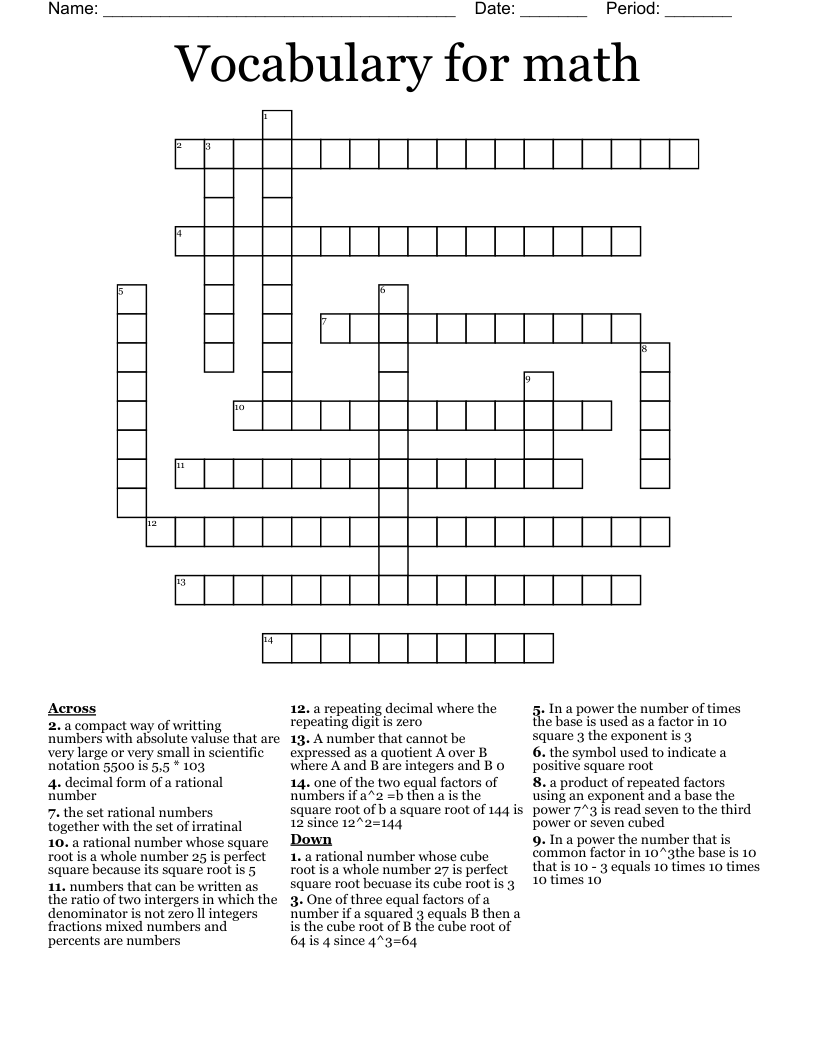 Vocabulary for math Crossword - WordMint