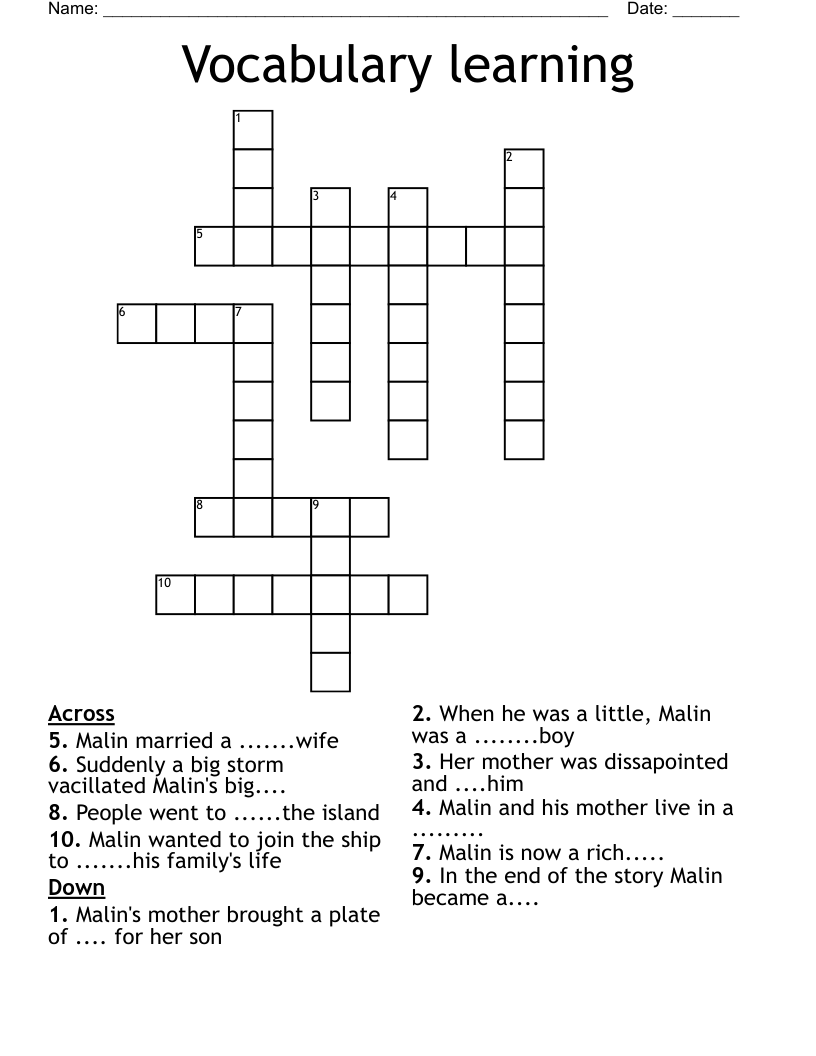 Vocabulary learning Crossword WordMint